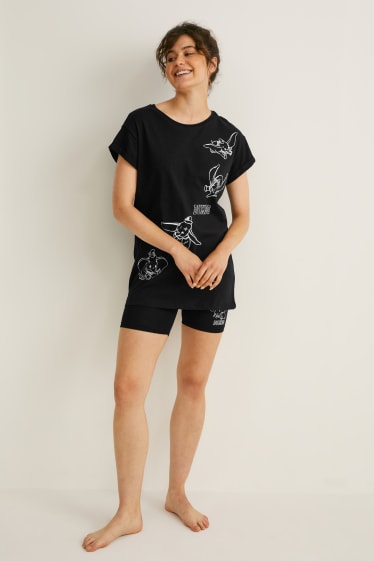 Tieners & jongvolwassenen - CLOCKHOUSE - set - T-shirt en fietsbroek - 2-delig - Dombo - zwart