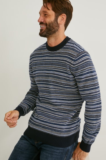 Men - Jumper - striped - dark blue