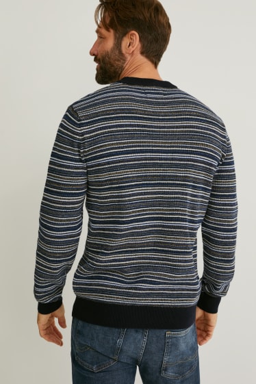 Men - Jumper - striped - dark blue