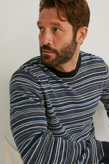 Men - Jumper - striped - dark blue