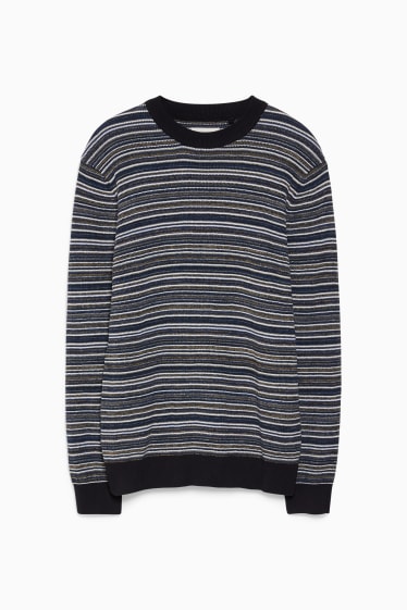 Men - Jumper - striped - dark blue