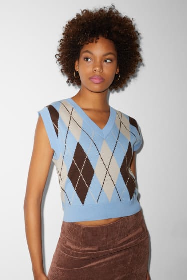 Donna - CLOCKHOUSE - gilet in maglia - a quadretti - azzurro