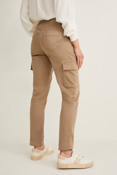 Femei - Pantaloni cargo - talie înaltă - tapered fit - maro deschis