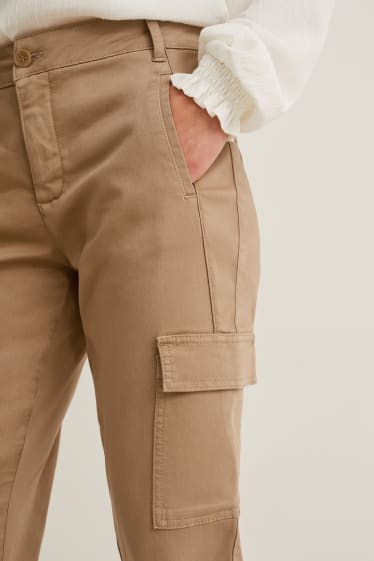 Femei - Pantaloni cargo - talie înaltă - tapered fit - maro deschis