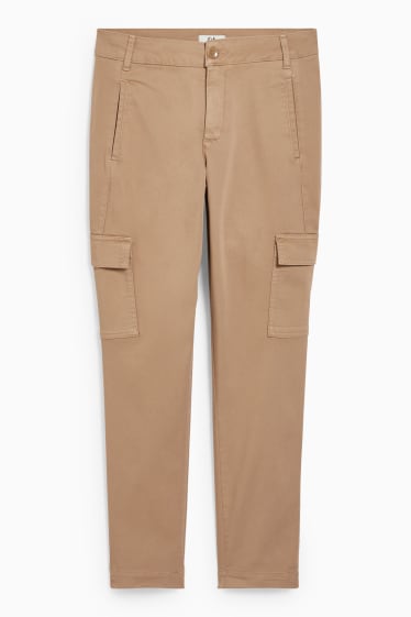 Femei - Pantaloni cargo - talie înaltă - tapered fit - maro deschis