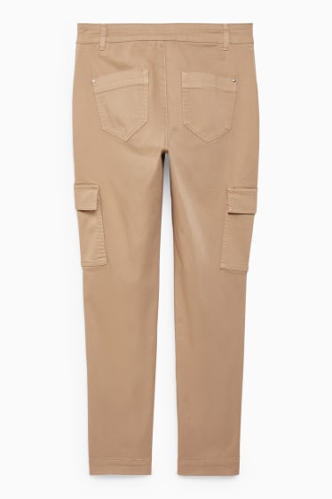 Femei - Pantaloni cargo - talie înaltă - tapered fit - maro deschis