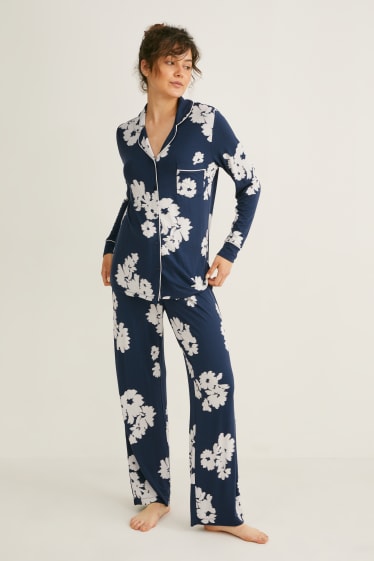 Mujer - Pijama - de flores - azul oscuro