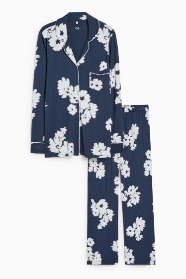 Mujer - Pijama - de flores - azul oscuro