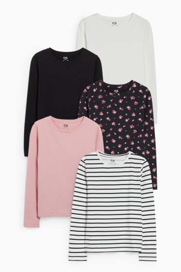 Kinderen: meisjes - Set van 5 - longsleeve - zwart
