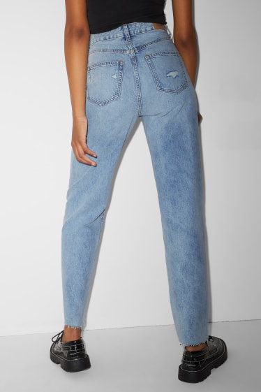 Femmes - Jean coupe détendue - high waist - jean bleu clair