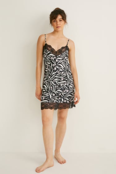 Women - Nightdress - patterned - black / white