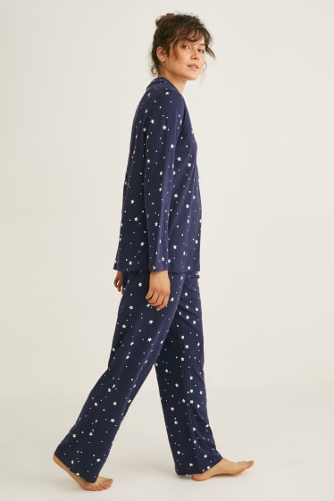 Damen - Pyjama - gemustert - dunkelblau