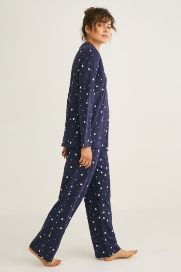 Dames - Pyjama - met patroon - donkerblauw