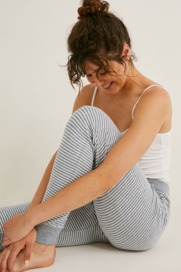 Femei - Pantaloni de pijama - cu dungi - alb / gri