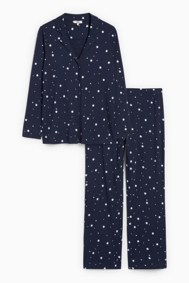 Dames - Pyjama - met patroon - donkerblauw