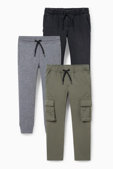 Children - Multipack of 3 - jeans, cargo trousers and joggers - black / gray