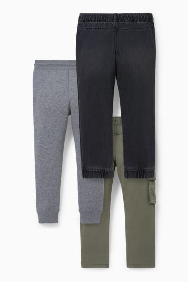 Dětské - Multipack 3 ks - džíny, cargo kalhoty a teplákové kalhoty - černá/šedá