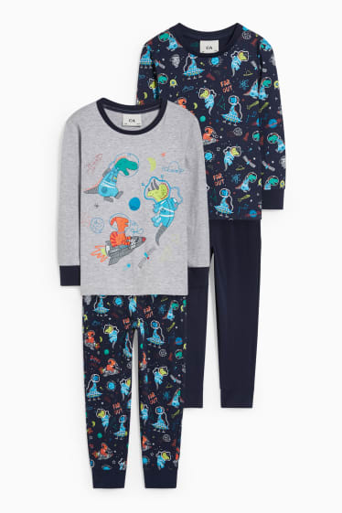Copii - Multipack 2 buc. - Dino - pijama - 4 piese - gri deschis melanj