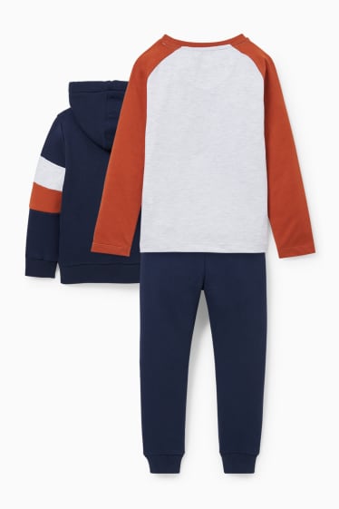 Niños - Set - sudadera con capucha, camiseta de manga larga y pantalón de deporte - 3 piezas - azul oscuro
