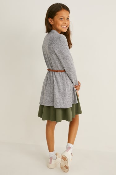 Enfants filles - Gilet en maille avec ceinture - gris chiné