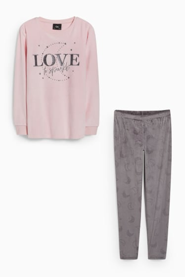 Kinder - Pyjama - 2 teilig - grau / rosa