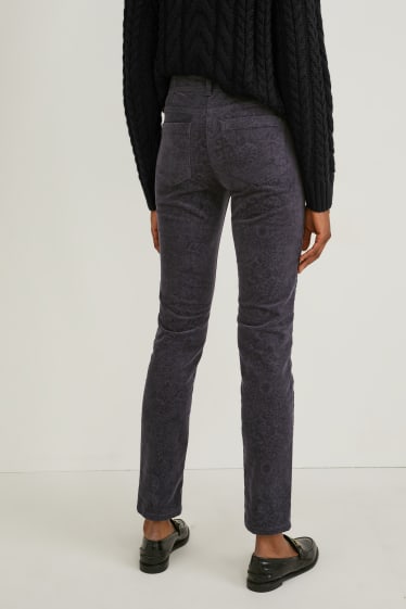 Women - Velvet trousers - mid-rise waist - slim fit - LYCRA® - patterned - anthracite