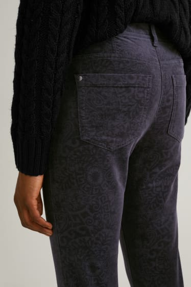 Femmes - Pantalon en velours - mid waist - slim fit - LYCRA® - à motif - gris anthracite