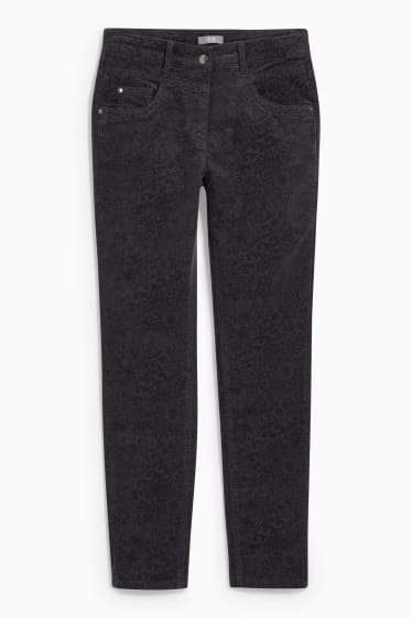 Women - Velvet trousers - mid-rise waist - slim fit - LYCRA® - patterned - anthracite