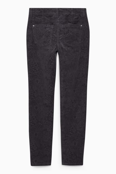 Women - Velvet trousers - mid-rise waist - slim fit - LYCRA® - patterned - anthracite