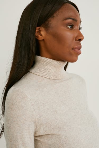 Damen - Rollkragenpullover - beige