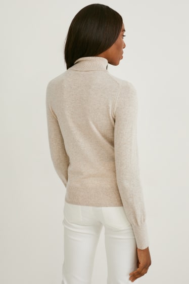 Damen - Rollkragenpullover - beige