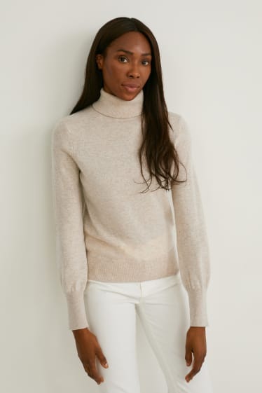 Damen - Rollkragenpullover - beige