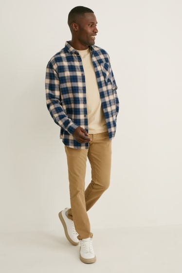 Men - Flannel shirt - regular fit - kent collar - check - blue / beige