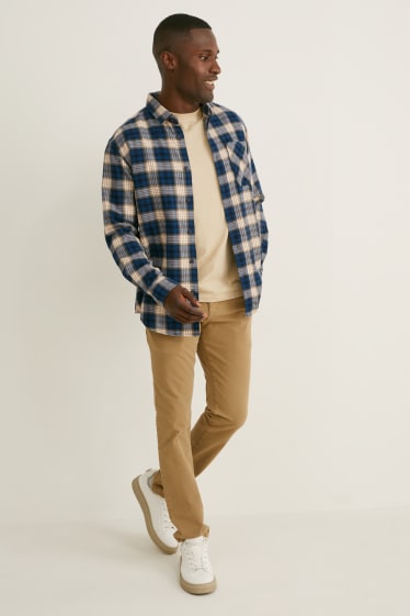 Uomo - Camicia di flanella - regular fit - collo all'italiana - a quadretti - blu / beige