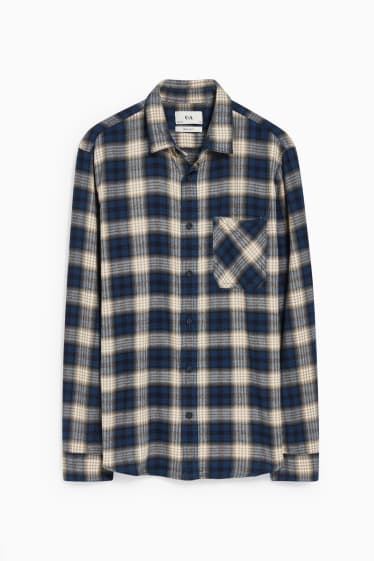 Uomo - Camicia di flanella - regular fit - collo all'italiana - a quadretti - blu / beige