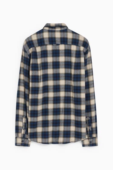 Uomo - Camicia di flanella - regular fit - collo all'italiana - a quadretti - blu / beige