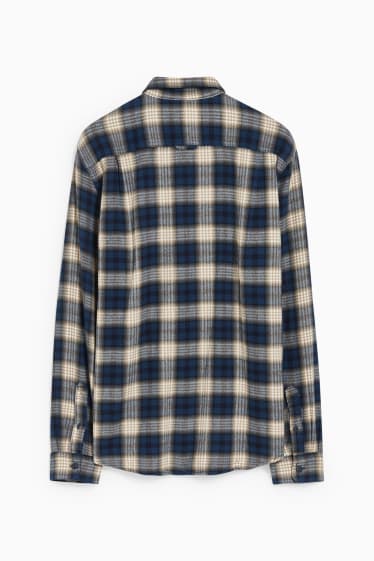 Men - Flannel shirt - regular fit - kent collar - check - blue / beige