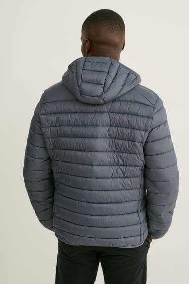 Herren - Steppjacke mit Kapuze - dunkelgrau