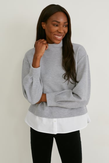 Femmes - Sweat - look 2-en-1 - gris clair chiné