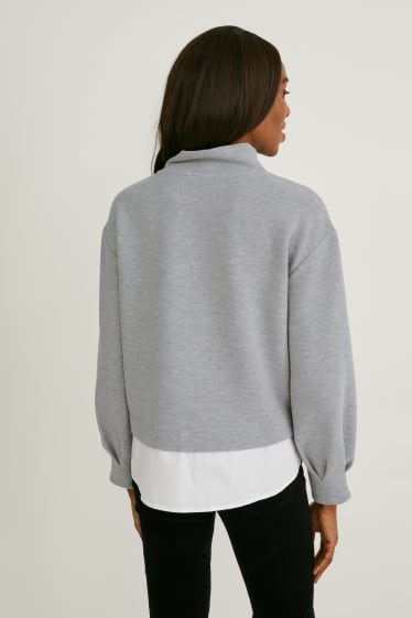 Mujer - Sudadera - look 2 en 1 - gris claro jaspeado