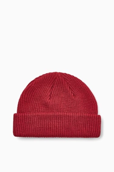 Hommes - CLOCKHOUSE - bonnet en maille - rouge foncé