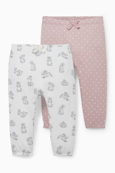 Babys - Set van 2 - babyjoggingbroek - met patroon - wit / roze