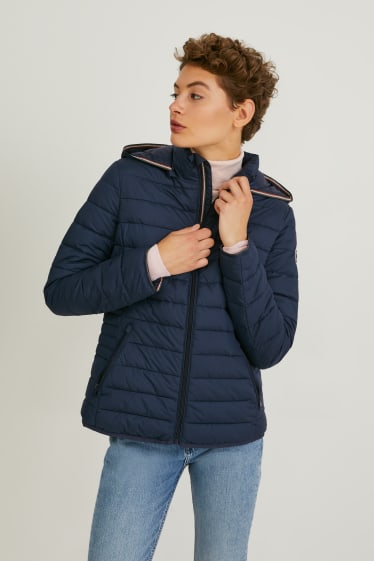 Damen - Steppjacke mit Kapuze - dunkelblau