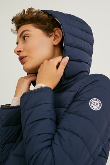 Damen - Steppjacke mit Kapuze - dunkelblau