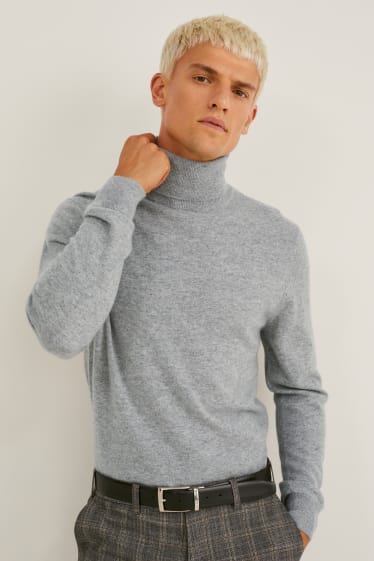 Men - Cashmere polo neck jumper - gray-melange