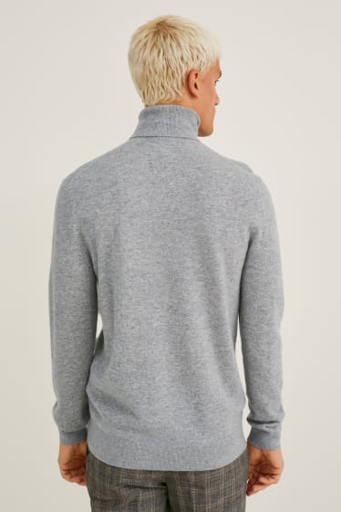 Men - Cashmere polo neck jumper - gray-melange