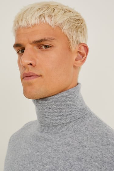 Men - Cashmere polo neck jumper - gray-melange