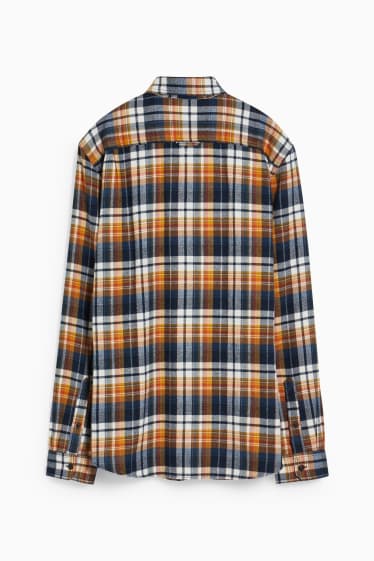 Pánské - Flanelová košile - regular fit - button-down - kostkovaná - oranžová/tmavomodrá