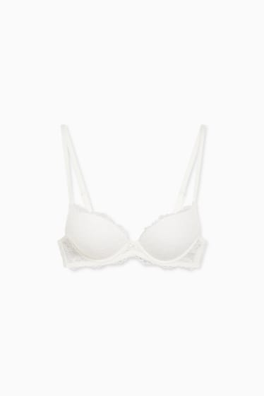 Donna - Reggiseno con ferretti - PLUNGE - imbottito - LYCRA® - bianco crema