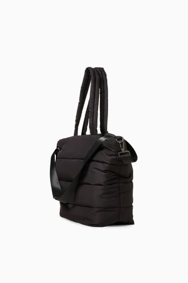 Dámské - Prošívaná kabelka shopper - černá